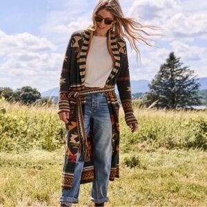 FAHERTY BRAND Paloma Geometric Cotton Longline Duster Cardigan Eagle Peak Size S